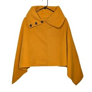 UNICO Women's Mustard Yellow Gold Fall Poncho with Decorative Buttons One Size